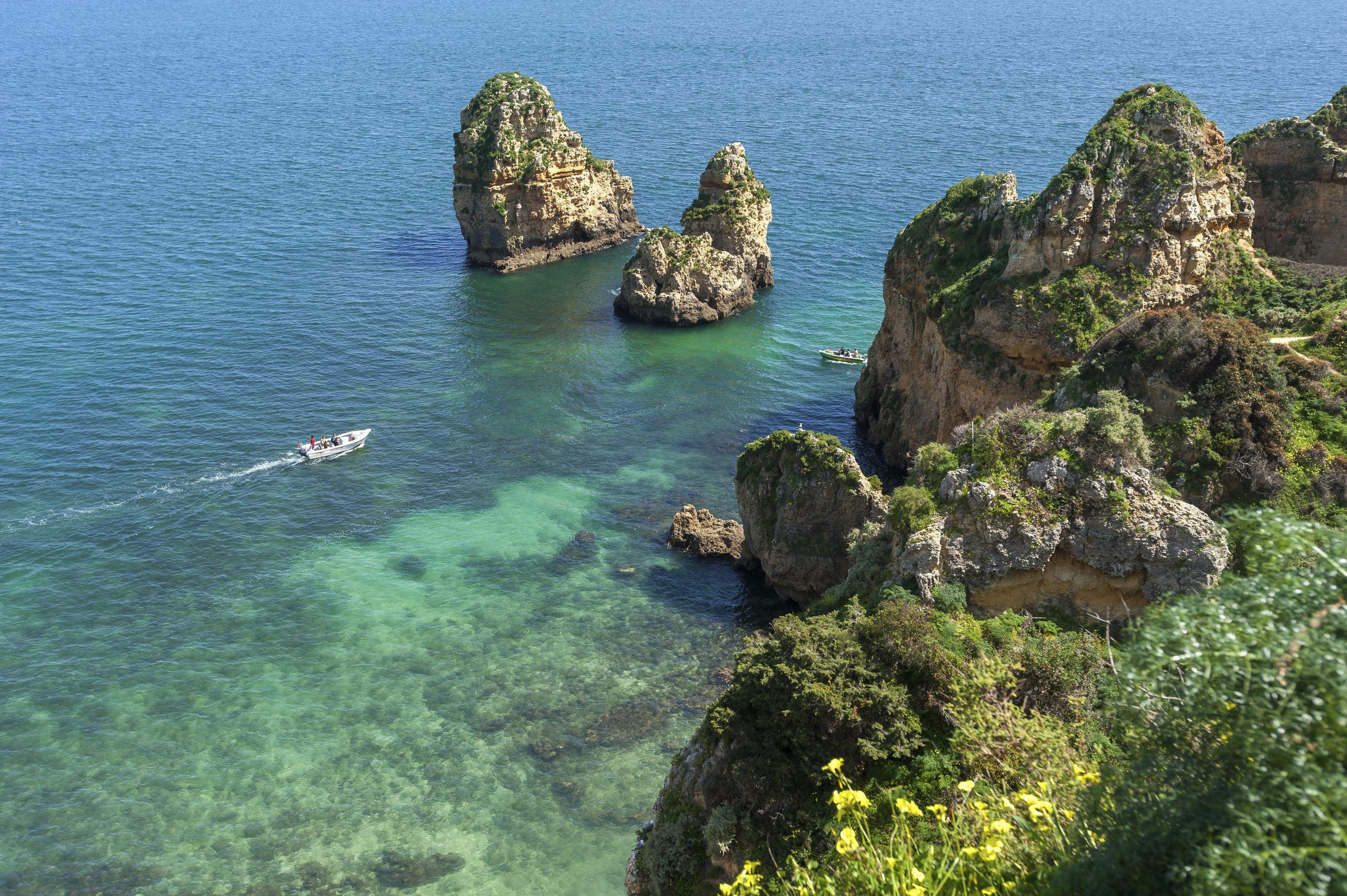 Rocky coast at Ponta da Piedade in Lagos in the Algarve in Portugal