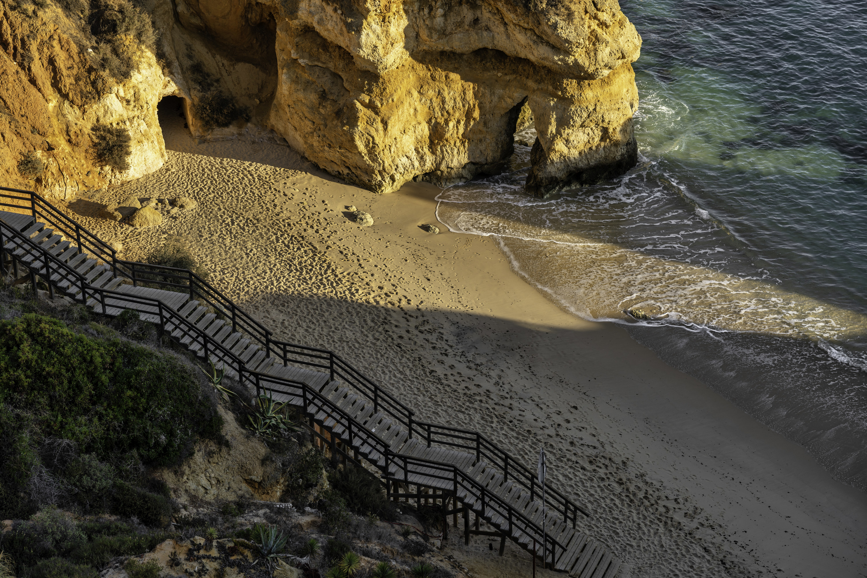 View of Camilo beach, at sunrise, in Lagos in the Algarve.