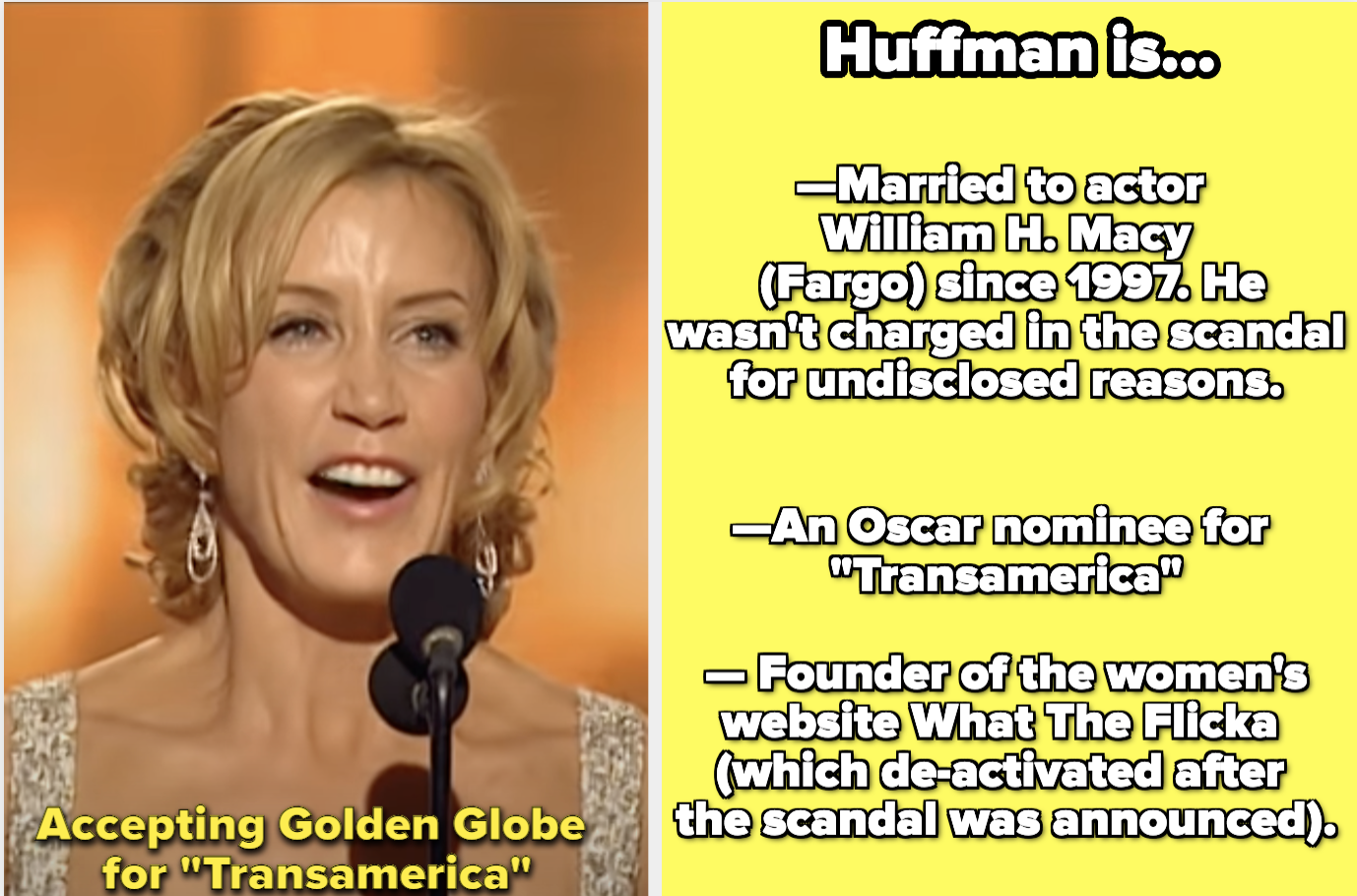 Huffman accepting a Golden Globe for Transamerica