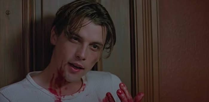 Billy Loomis with fake blood on his hand and shirt in &quot;Scream&quot; (1996)
