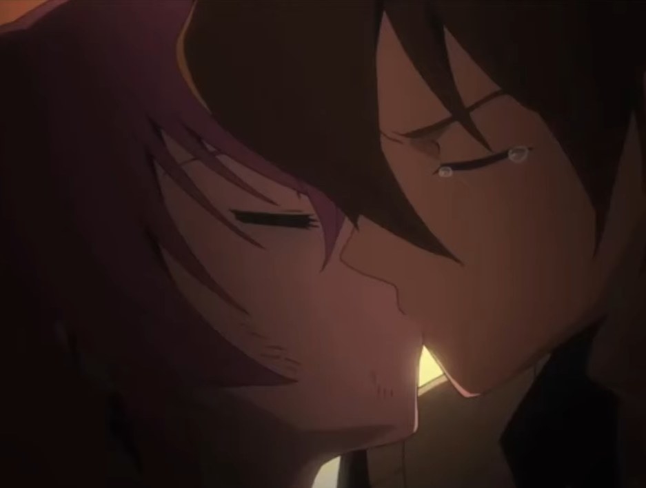 Mine and Tasumi kissing while Tatsumi has some tears in his eyes