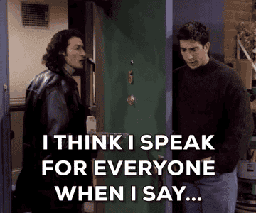 David Schwimmer as Ross Geller says &quot;I think I speak for everyone when I say&quot; and shuts the door on Cosimo Fusco as Paolo in &quot;Friends&quot;