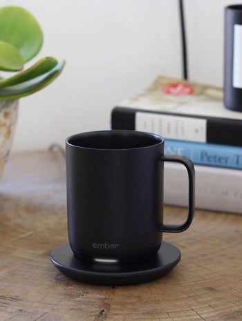 photo of black Ember mug filled with coffee