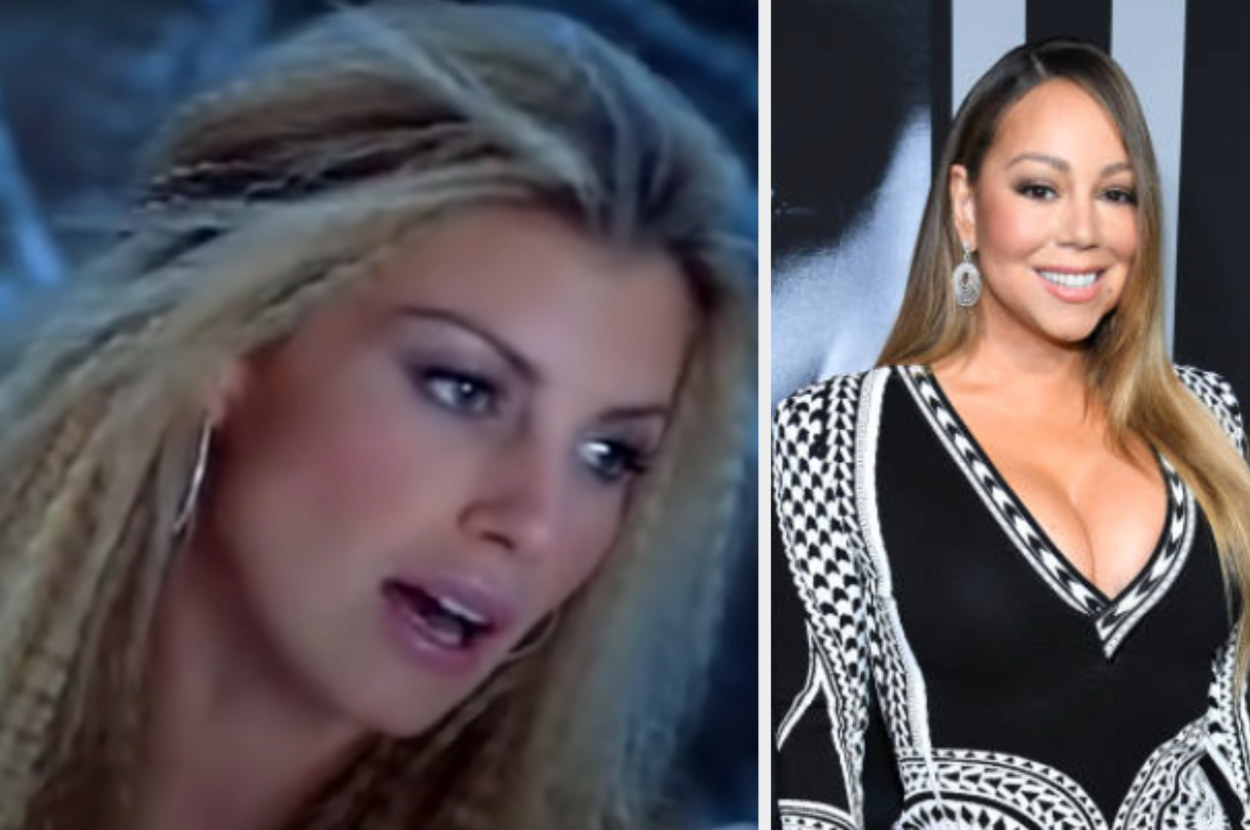 Left: Faith Hill sings in the music video for &quot;Where Are You Christmas,&quot; Right: Mariah Carey poses at the premiere of Tyler Perry&#x27;s &quot;A Fall From Grace&quot; on January 13, 2020