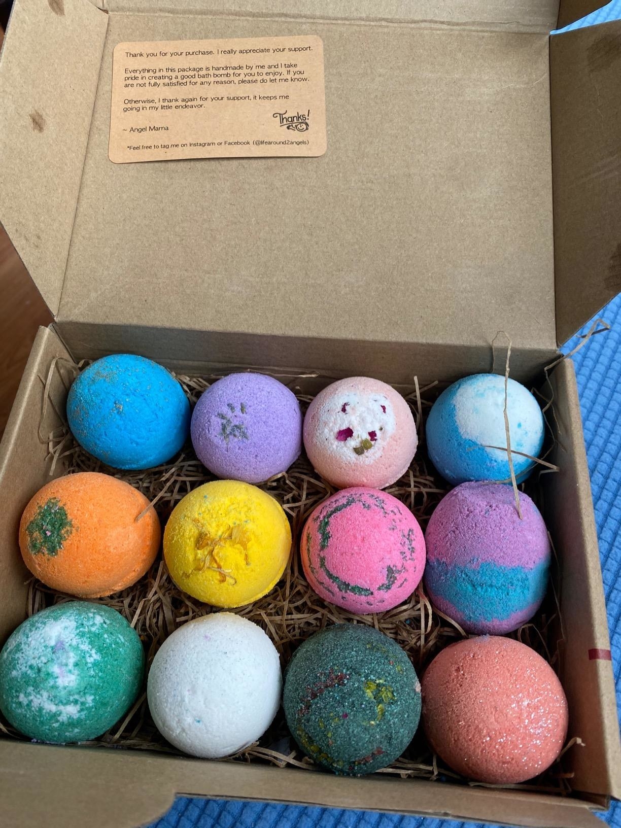 reviewer photo of a box of 12 bath bombs