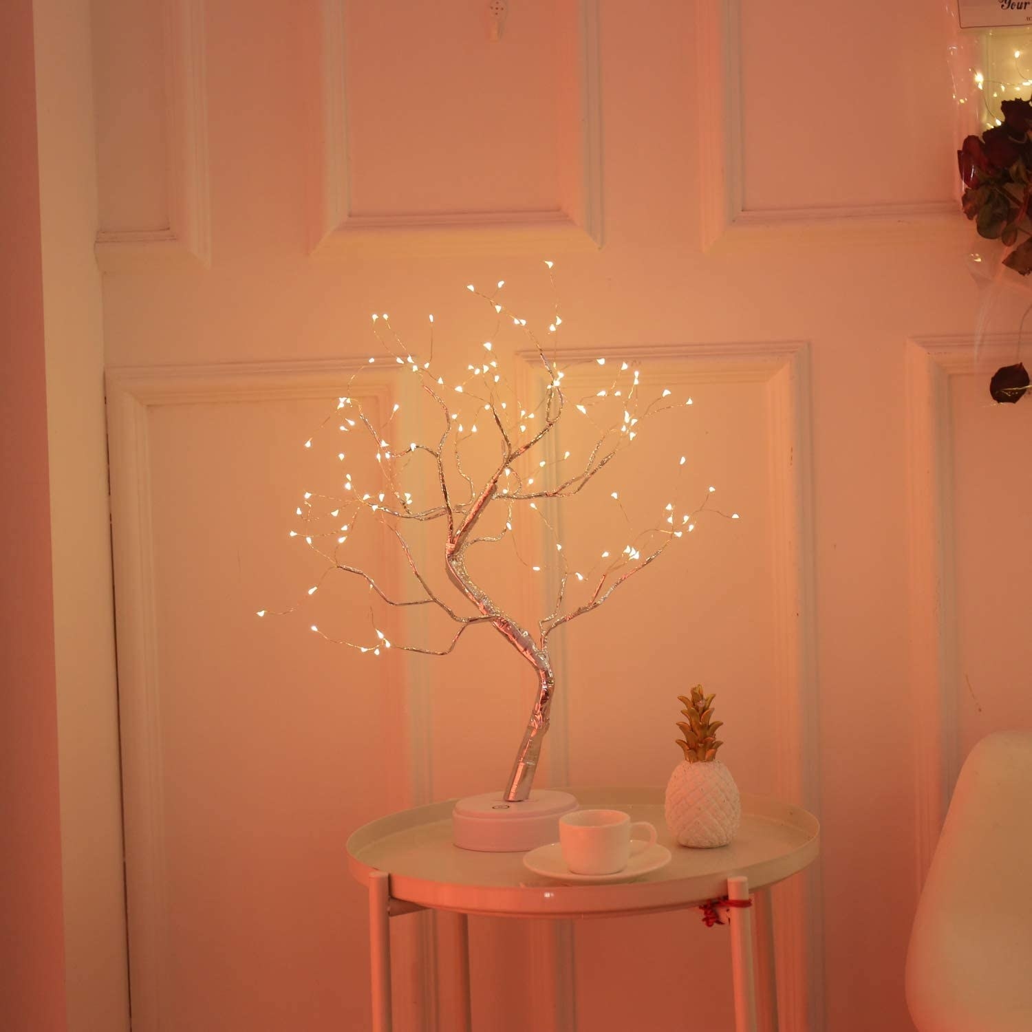 Lámpara LED decorativa de escritorio con diseño de árbol brillante de perlas