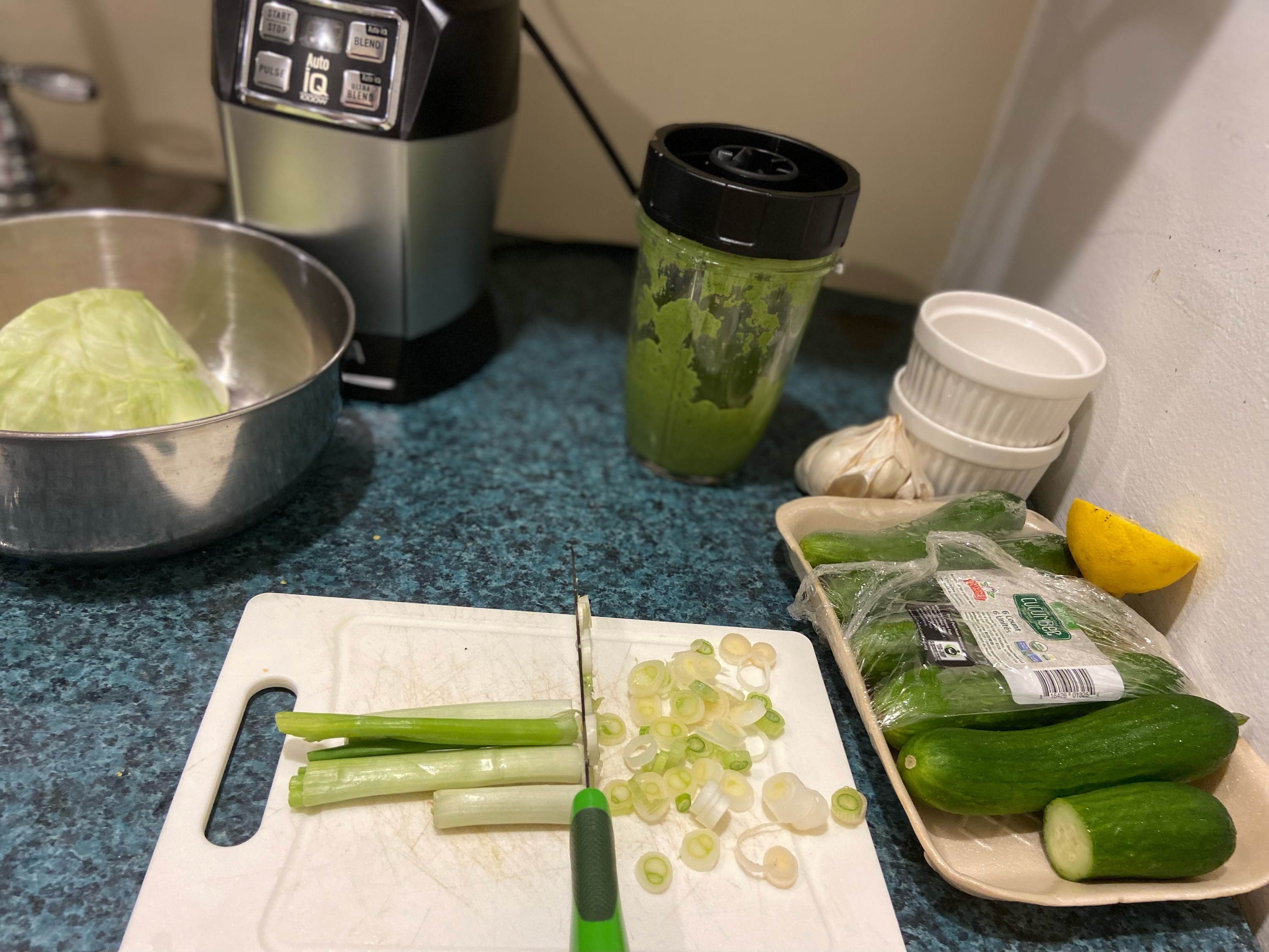 Chopped scallions on the cutting board