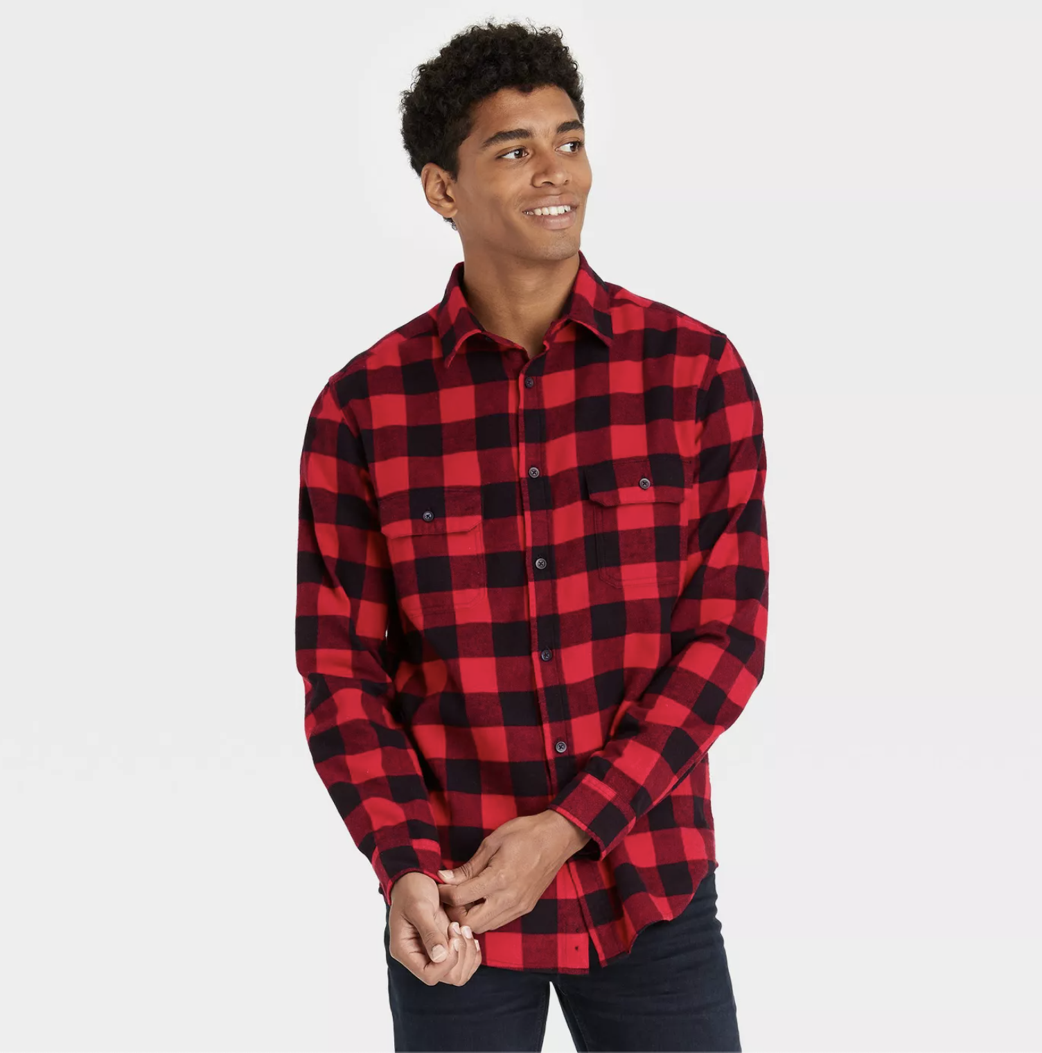 A checkered flannel shirt in red and black