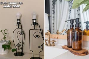 (left) face lamps (right) amber soap dispensers