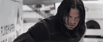 The Winter Soldier looking up angrily