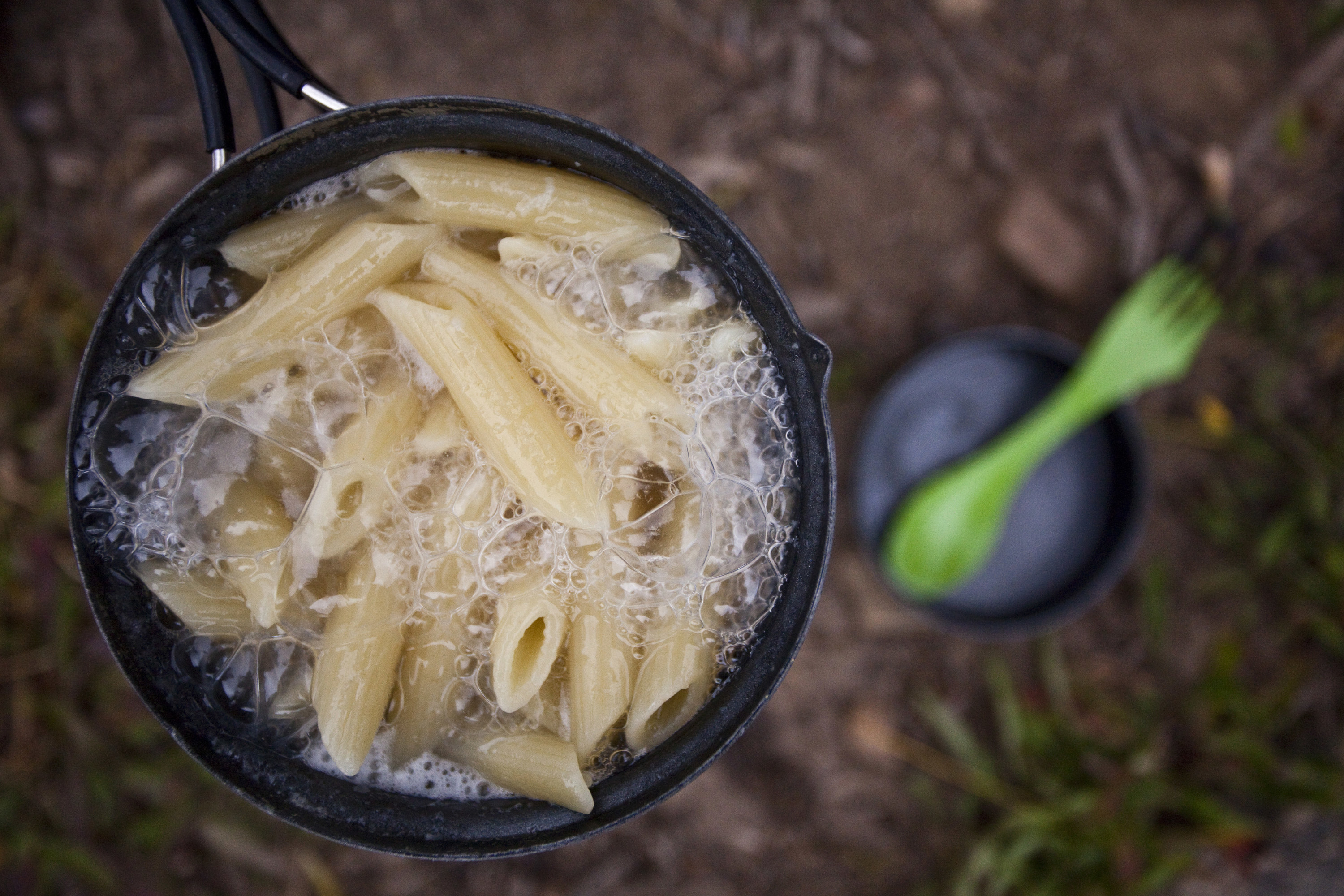 Pasta cooking in a very small saucepan