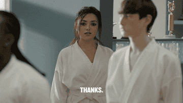 Tory saying, &quot;thanks&quot; while in her dojo uniform