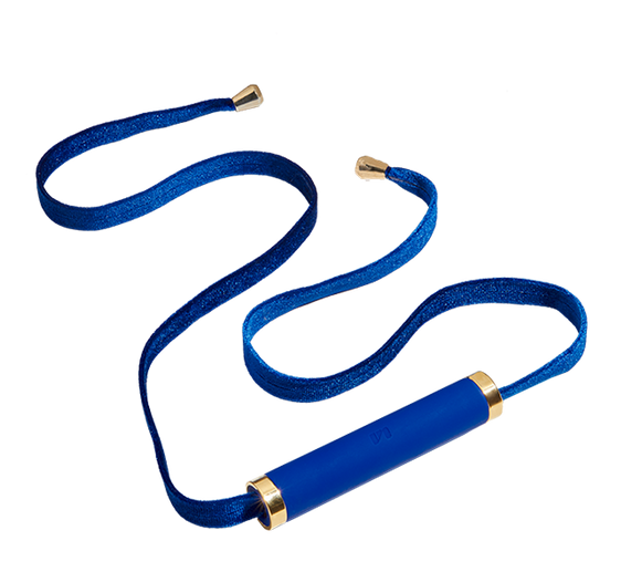Blue gag with ribbon and goldtone accents