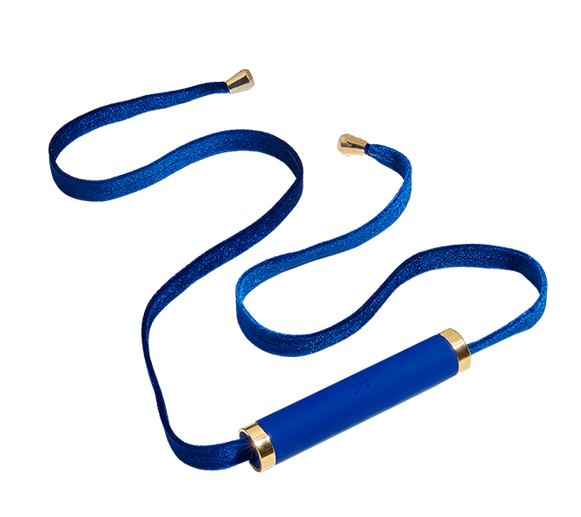 Blue gag with ribbon and goldtone accents