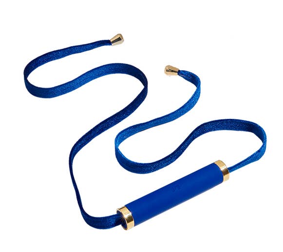 Blue gag with ribbon and goldtone accents