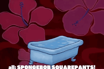spongebob drops into bath tub