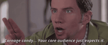 GIF of Randy in Scream 2 saying &quot;Carnage candy... Your core audience just expects it.&quot;
