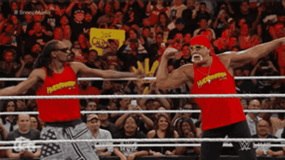 Snoop Dogg flexes with Hulk Hogan