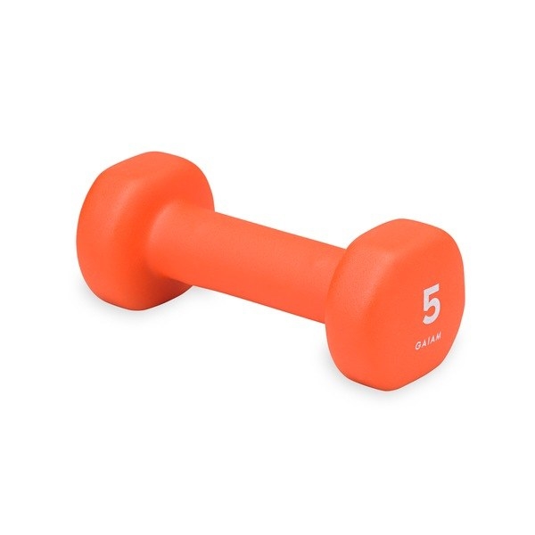 An orange 5-pound weight