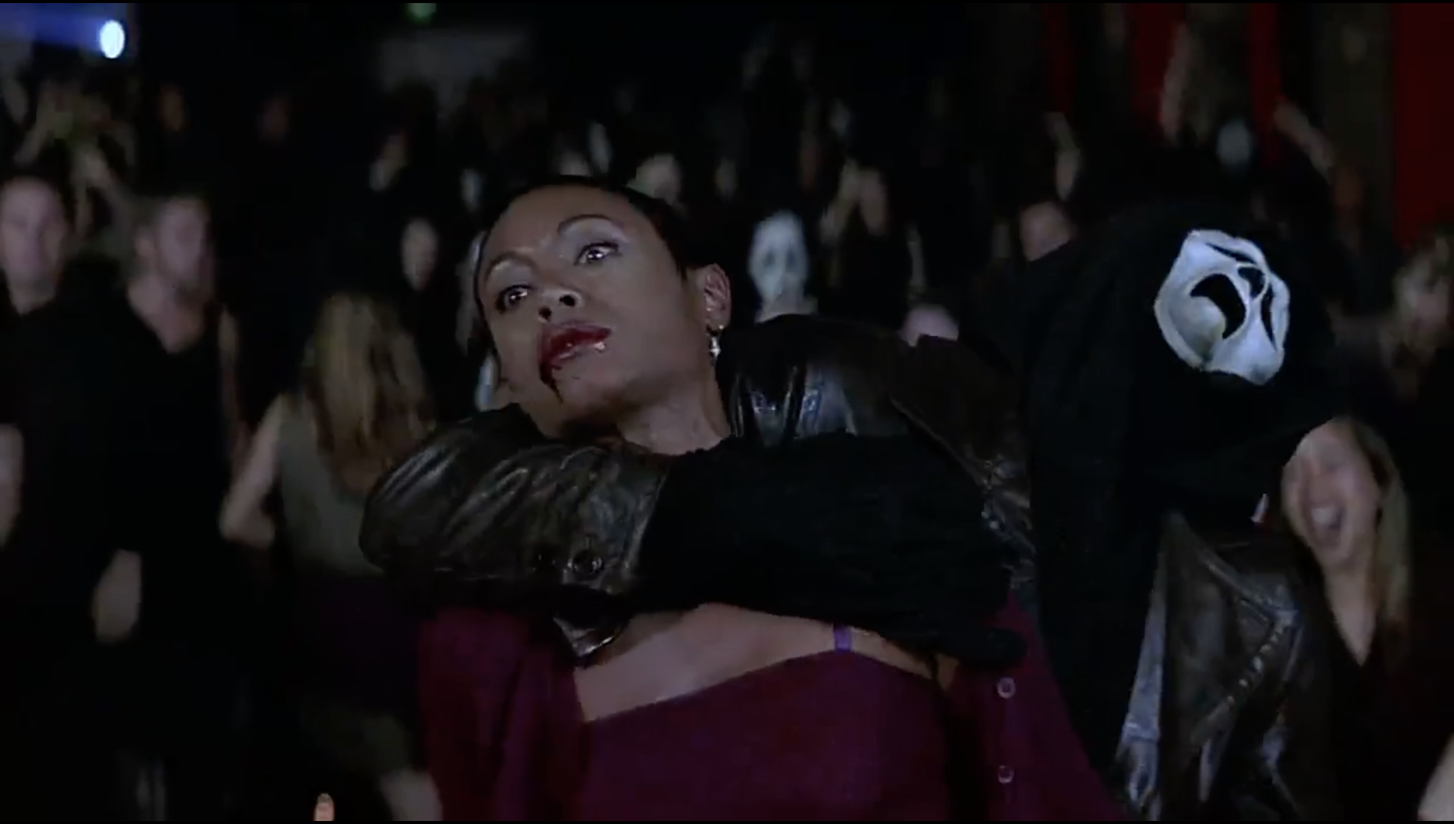 Jada Pinkett Smith gets stabbed by Ghostface in a movie theater