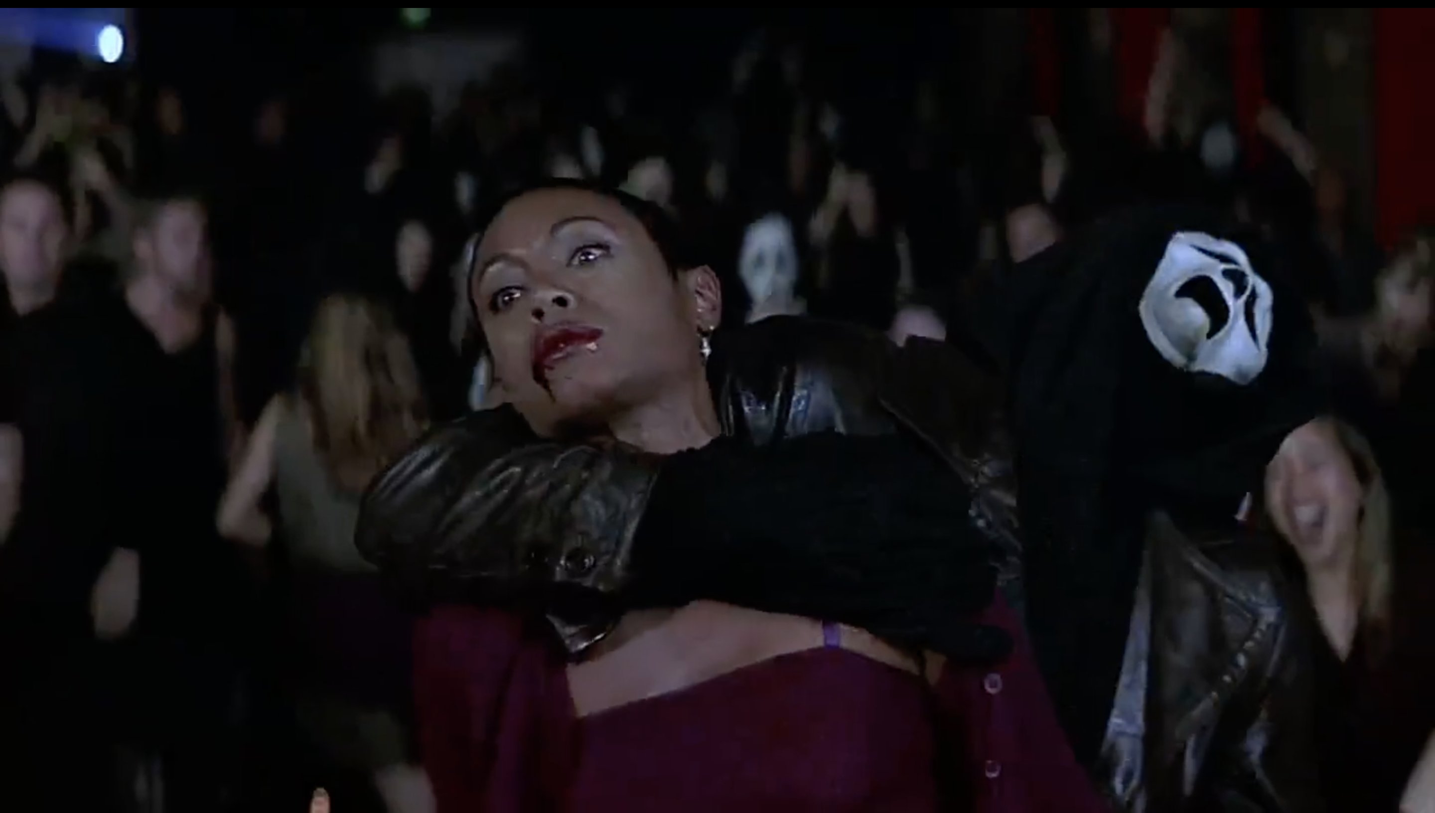 Jada Pinkett Smith gets stabbed by Ghostface in a movie theater