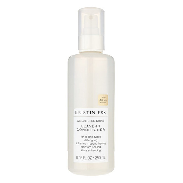 A bottle of Kristin Ess leave-in conditioner