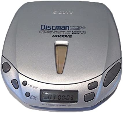 A silver Sony Discman