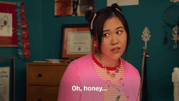 Ramona Young as Eleanor Wong looks over and winces as she says &quot;Oh, honey&quot; in &quot;Never Have I Ever&quot;