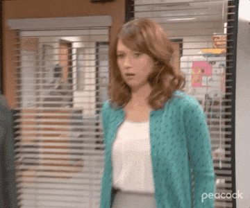 Erin Hannon as Ellie Kemper&#x27;s jaw drops before looking into the camera and saying &quot;Oh, no&quot; in &quot;The Office&quot;