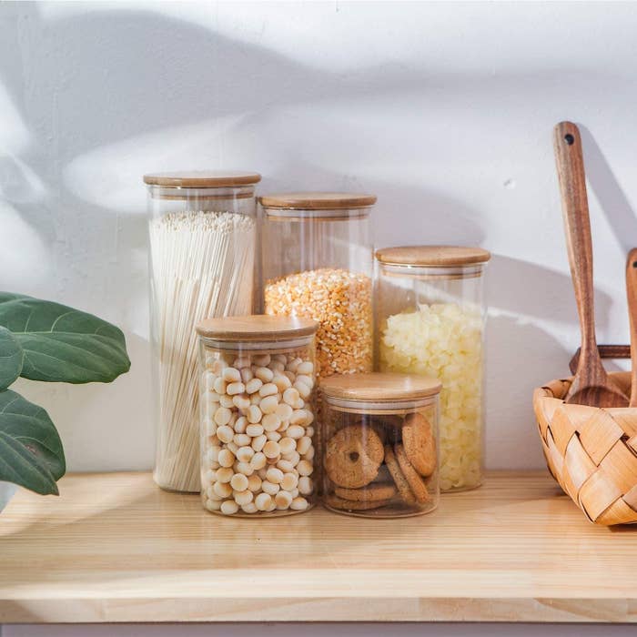 Glass container with dividers and bamboo lid