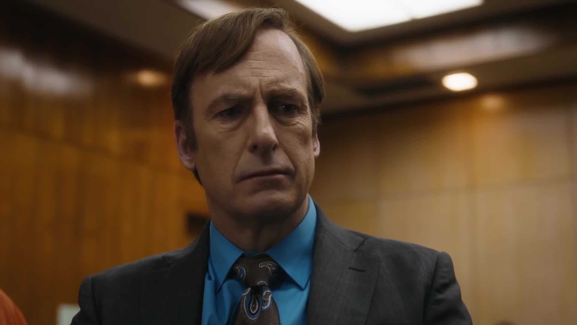 Bob Odenkirk as Saul Goodman looking concerned in a courtroom in &quot;Better Call Saul&quot;