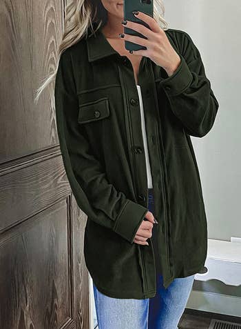 the same shacket in green