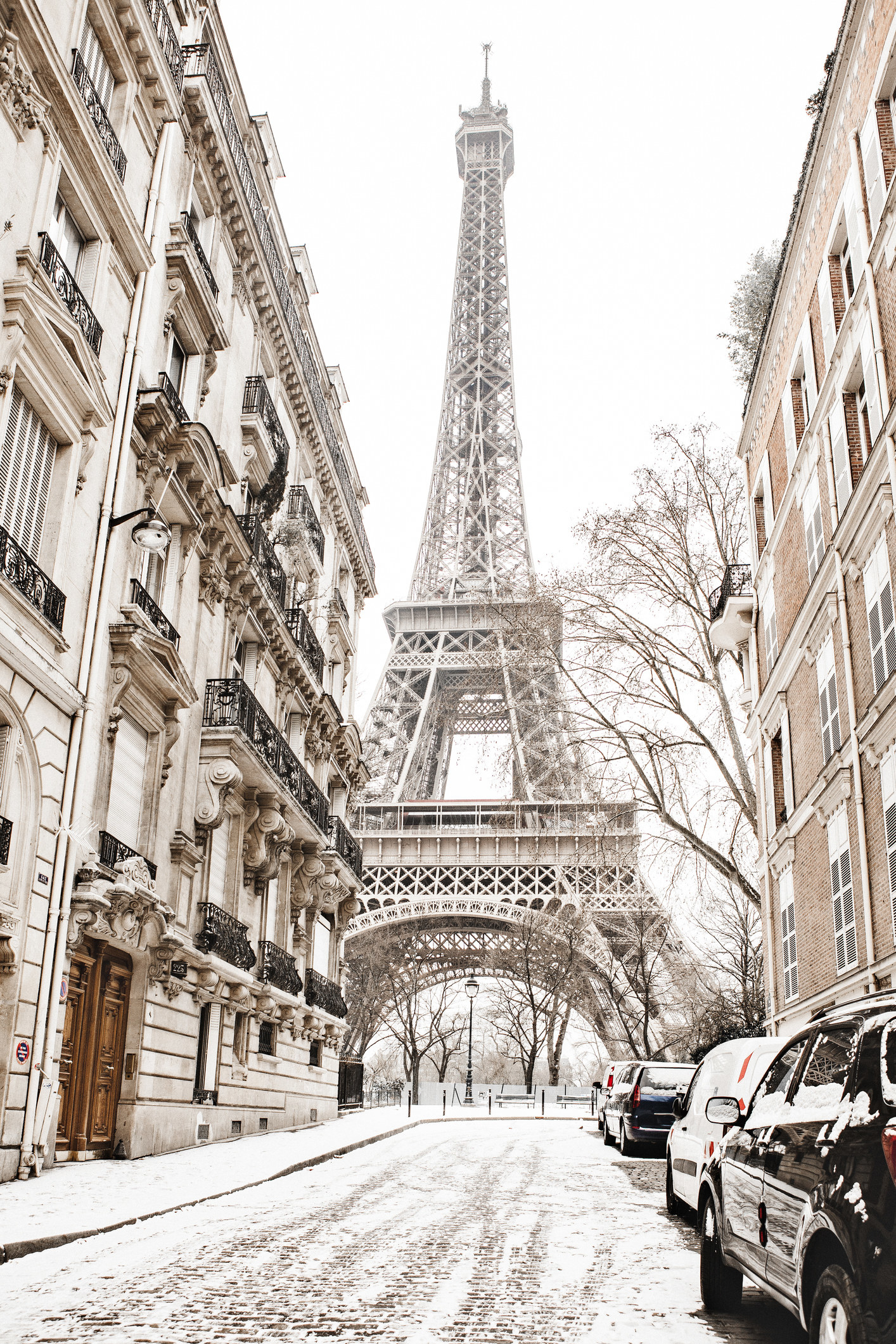 Paris and the Eiffel Tower in the snow