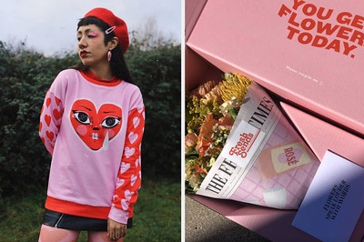 a heart sweatshirt and a flower subscription