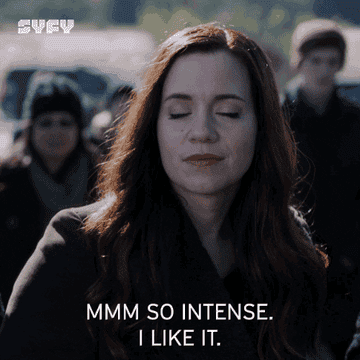 GIF of D&#x27;Arcy on Resident Alien saying &quot;Mmm so intense. I like it.&quot;