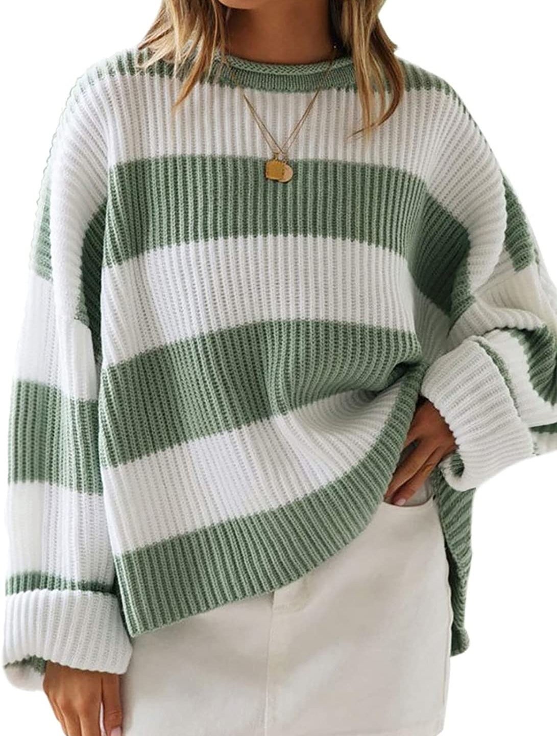 green and white striped sweater