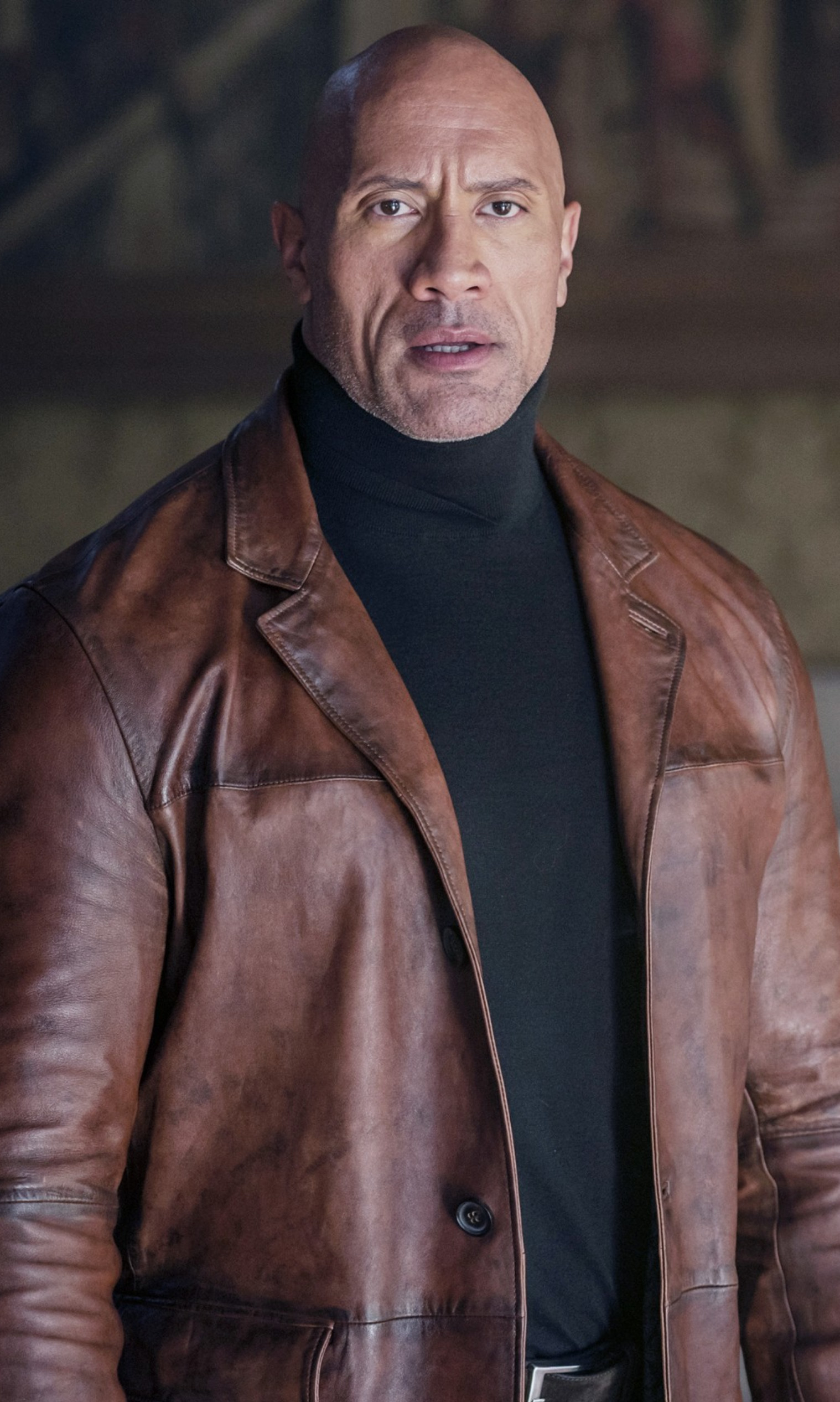 Johnson wearing a leather jacket in &quot;Red Notice&quot;