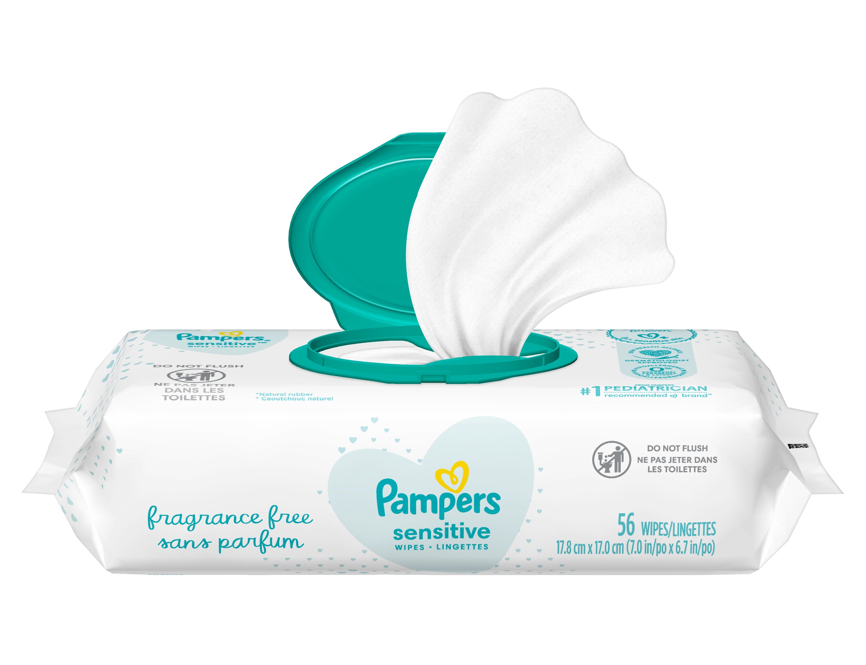 A package of Pampers Sensitive Wipes