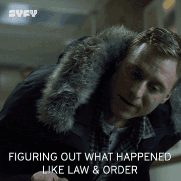 GIF of Harry in Resident Alien talking about Law &amp;amp; Order