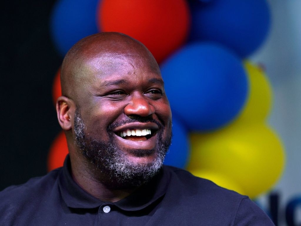 Former NBA player Shaquille O&#x27;Neal laughs as he attends the unveiling of the Shaq Courts at the Doolittle Complex donated by Icy Hot and the Shaquille O&#x27;Neal Foundation in partnership with the city of Las Vegas