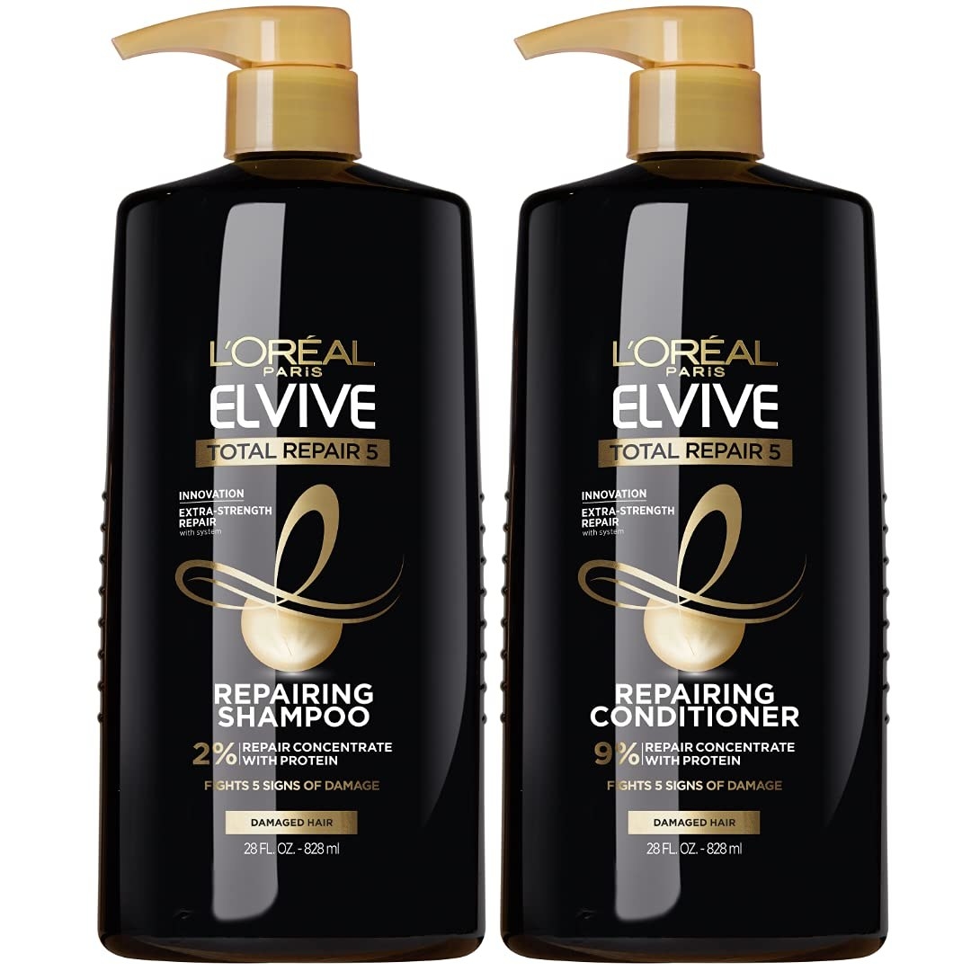 Two bottles of the l&#x27;oreal shampoo and conditioner