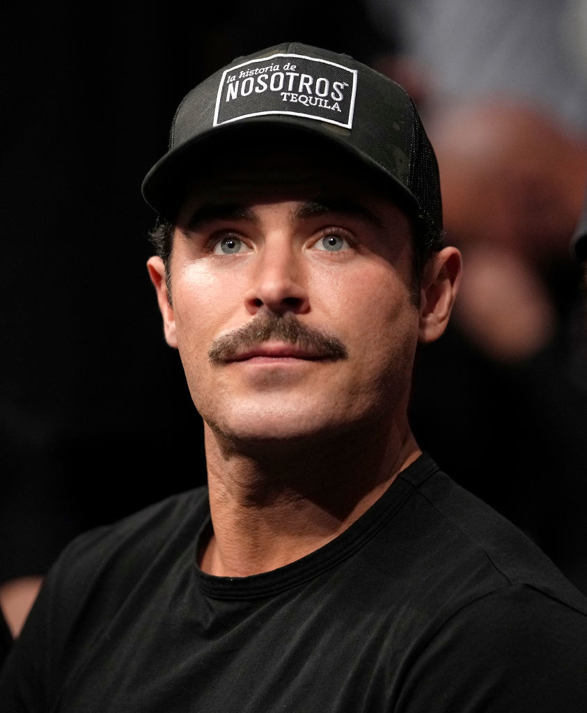 Zac Efron sits in the audience during the UFC 269 on December 11, 2021 in Las Vegas, Nevada