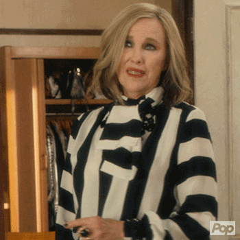 Catherine O&#x27;Hara as Moira Rose shakes her head before turning and walking out of the room as she holds her hands and shakes them in &quot;Schitt&#x27;s Creek&quot;