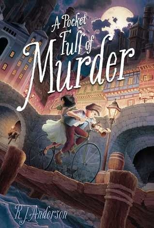 A boy and girl riding a bike through a dark European city while being chased on a book cover.