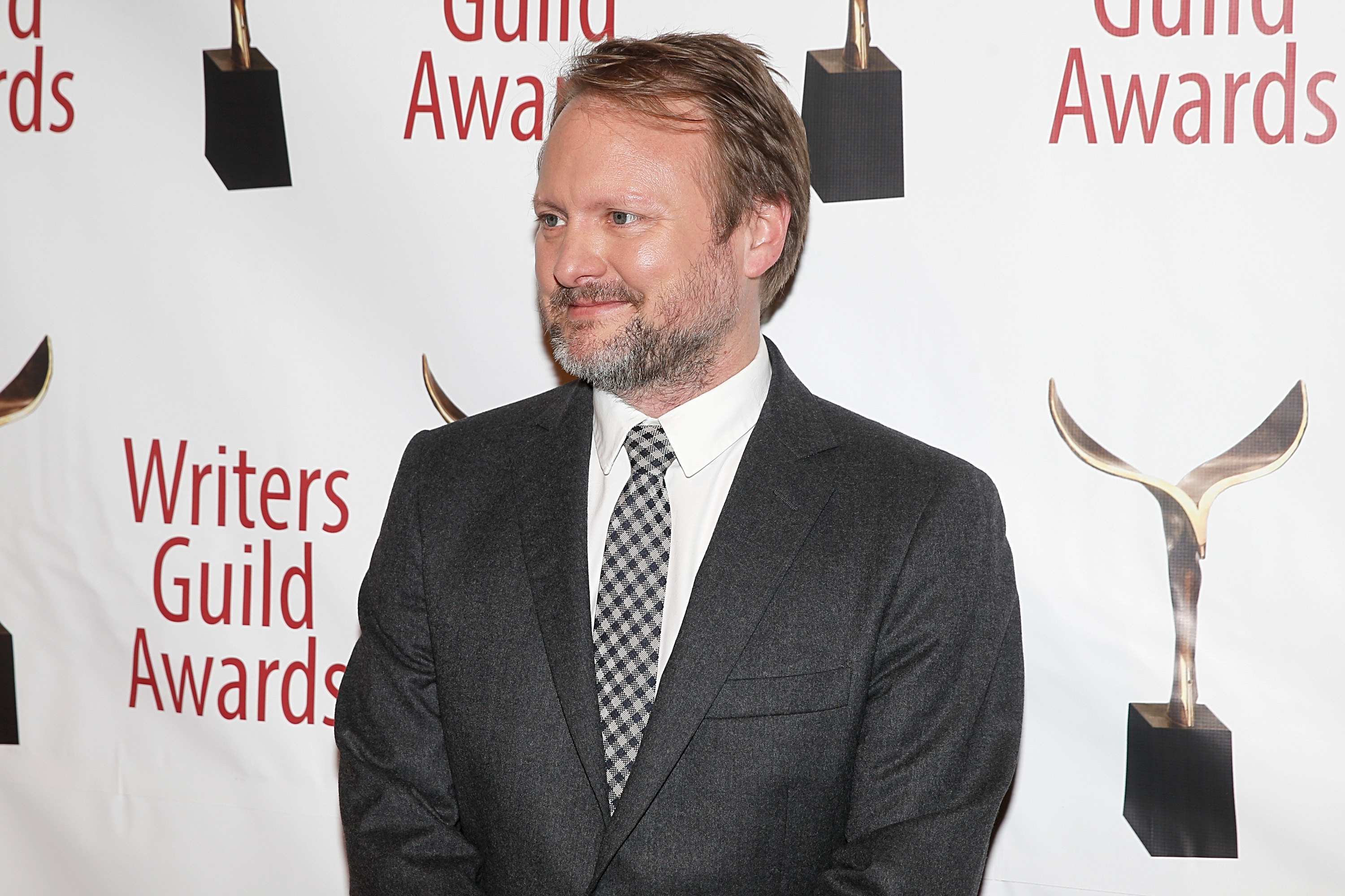 Photo of Rian Johnson at the 2020 Writers Guild Awards