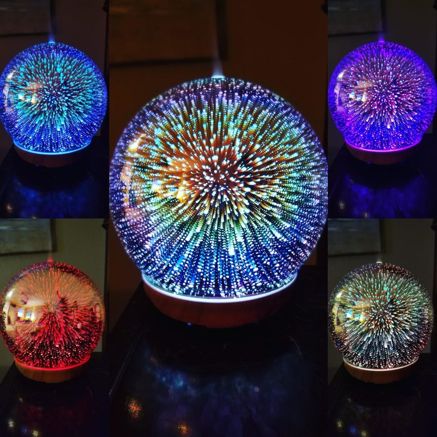 A reviewer&#x27;s diffuser glowing five different color patterns