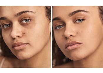 A models before/after image after using the concealer.
