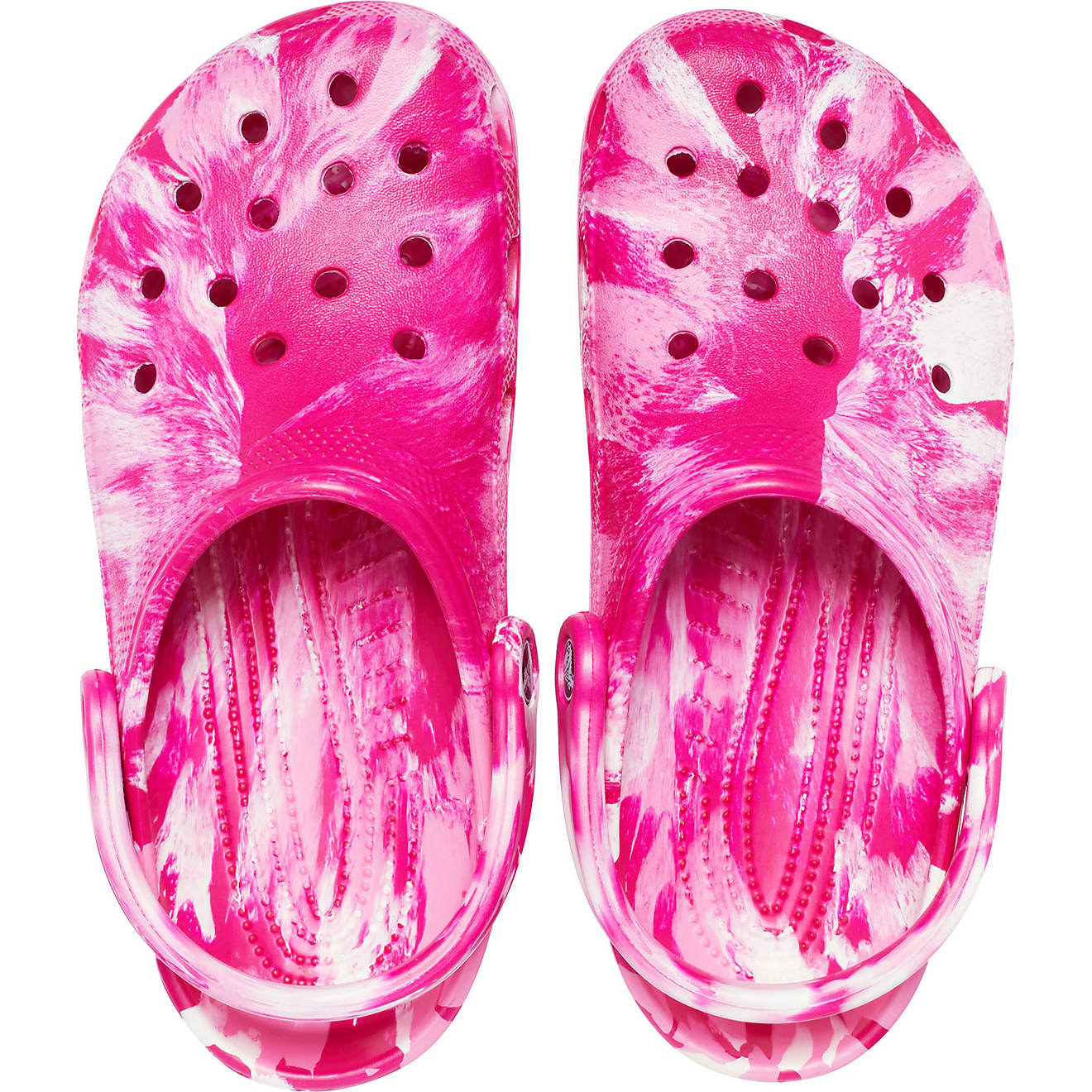 marbled pink and white crocs