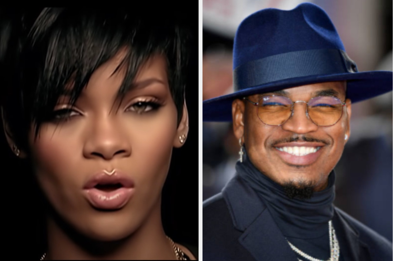 Left: Rihanna sings in her music video for &quot;Take A Bow,&quot; right: Ne-Yo poses at the Pride Of Britain Awards 2021