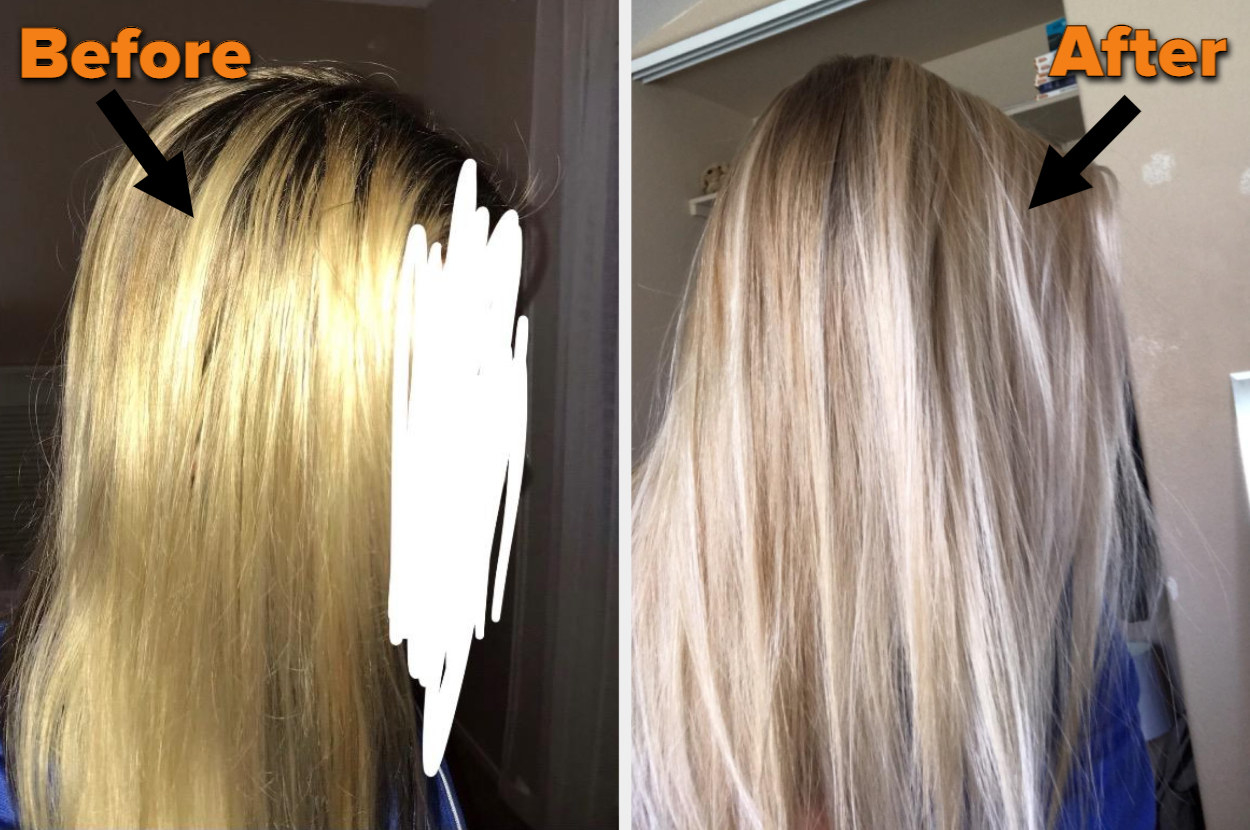 Reviewer&#x27;s hair before and after using hair toner